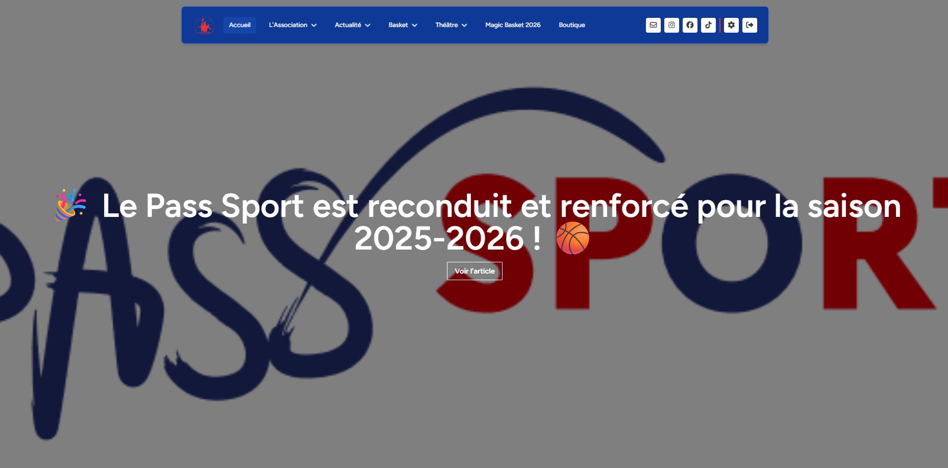 Accueil du site avec article mis en avant